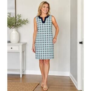 Talbots Linen Blend Shift Dress Coastal Tile Print Sleeveless,sz 6 Petite